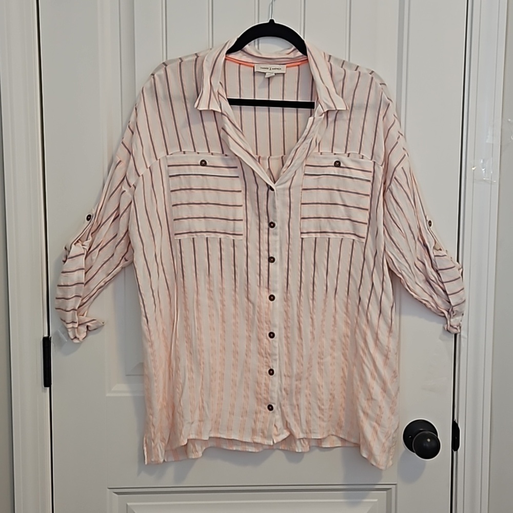 White And Coral Stripped Ombre Button Down Shirt Size XL